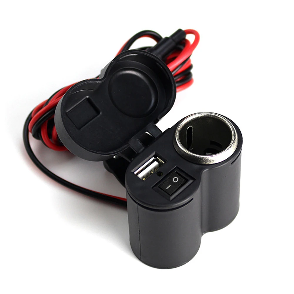 Motorcycle Handlebar On-Board Adaptors Waterproof Cigarette Lighter Socket 12-45V USB Power Supply Port Phone Charger