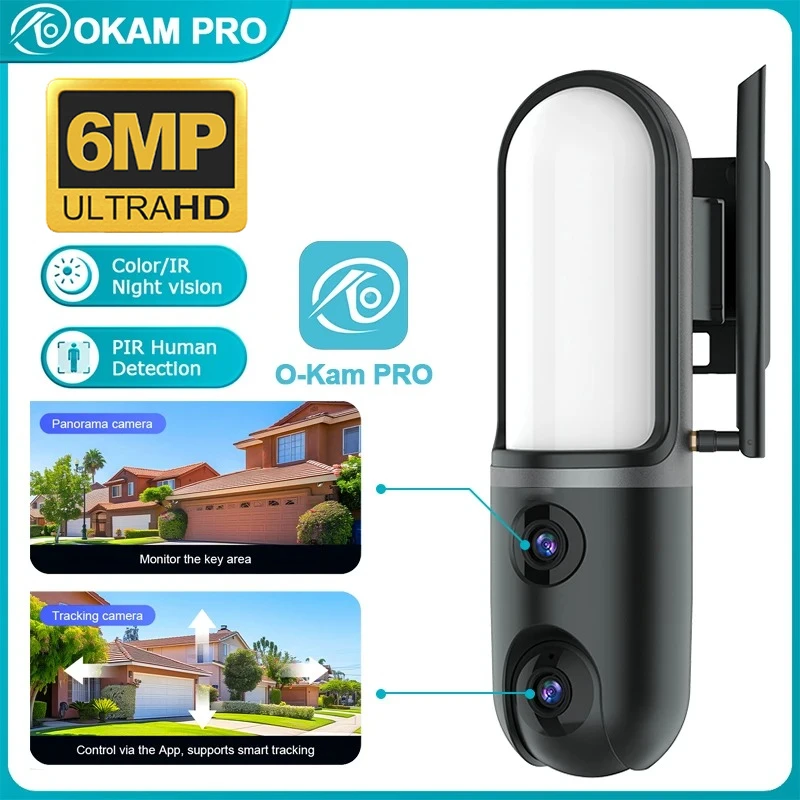 

OKAM PRO Street Light 2in1 Camera HD 6MP WiFi CCTV Dual-Lens Outdoor Camera Waterproof Motion Tracking Night Vision PTZ Camera