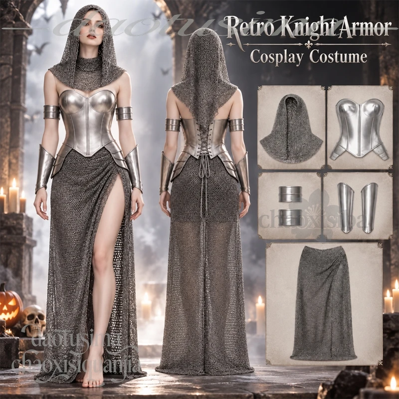 new-medieval-style-women's-chainmail-inspired-armor-set-knight-armor-retro-cosplay-costume-2026-halloween-stage-performance-cos