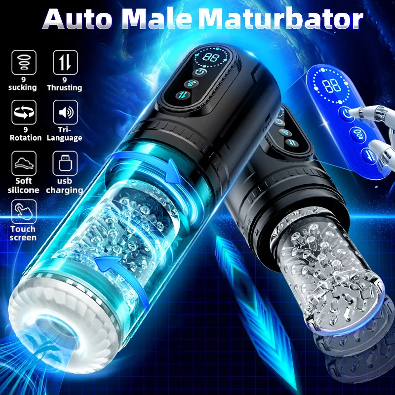Automatic Male Penis Pump with 9 Sucking Thrusting Rotating Modes 3D Realistic Adult Men Sex Toy Machine Blowjob Stroker view 2
