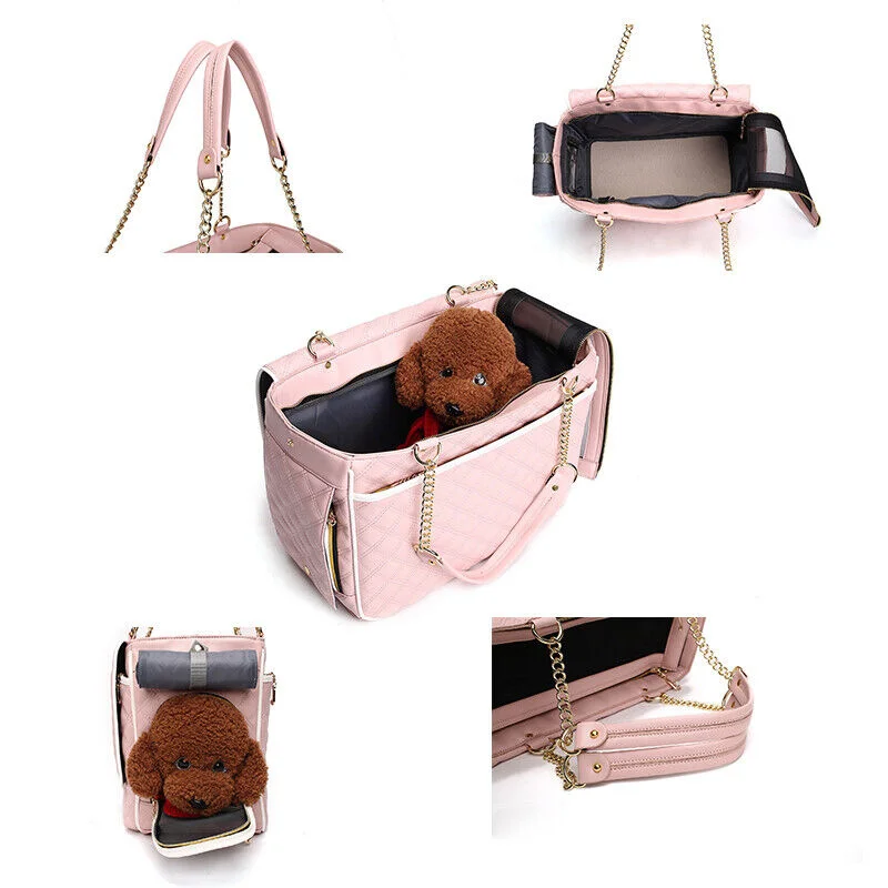 Portable Puppy Travel Bags Dog Cat Leather Carrier Bag Breathable Mesh Small Dog Cat Chihuahua Carrier Outgoing Pets Handbag