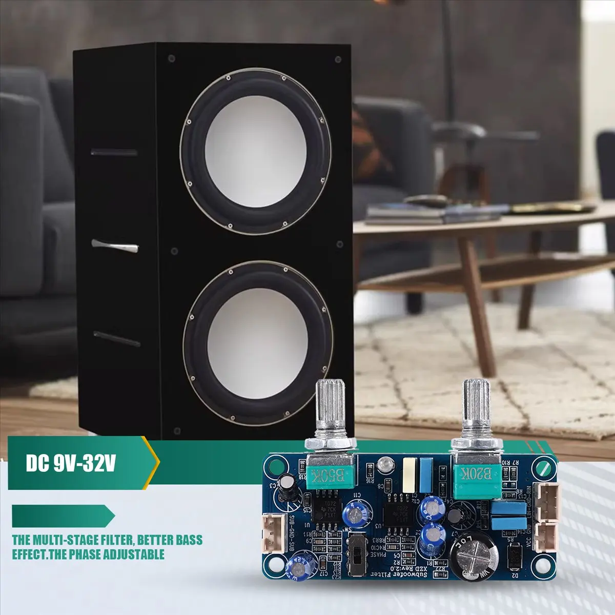 [N82R] Low Pass Filter Subwoofer Preamp Amplifier Board Single Power DC 9-32V Preamplifier with Volume Adjustment