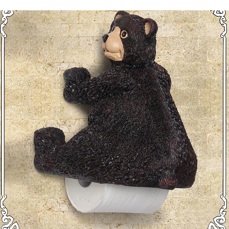 Little Black Bear Paper Holder Stand Punch-free Resin Kitchen Tissue Rack Toilet Hotel Storage Shelf Wall Holders Bath Accessory