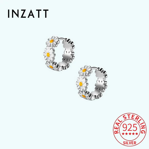 

INZATT Real 925 Sterling Silver Flower Plant Hoop Earrings For Women Party Classic Fine Jewelry Minimalist Accessories