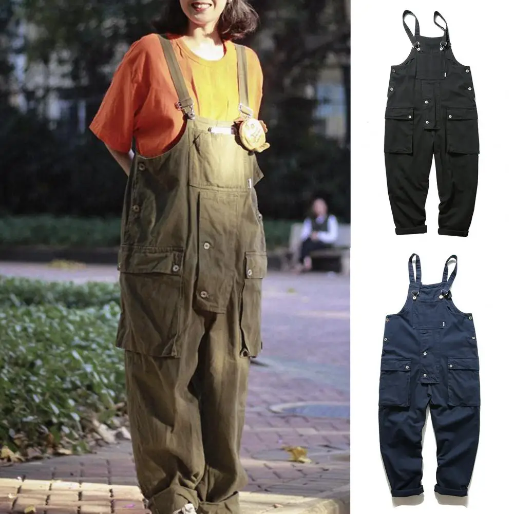 

Vintage New in Men Jumpsuit Multiple Pockets Solid Pocket Loose Comfortable Dress-up Oversized Japanese Style Men Pants Clothes