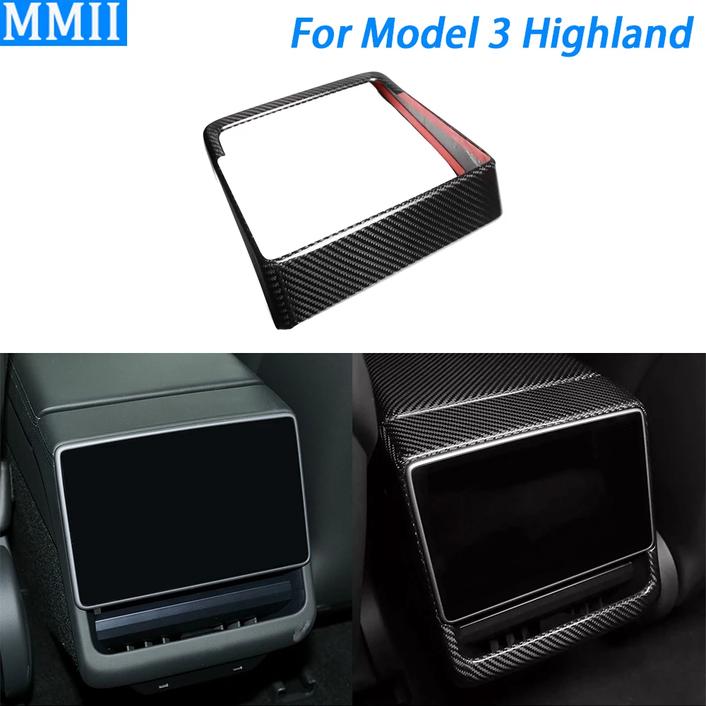 

For Tesla For Model 3 Highland 2024 Real Dry Carbon Fiber Rear Multimedia Panel Frame Cover Decorative Car Interior Accessories
