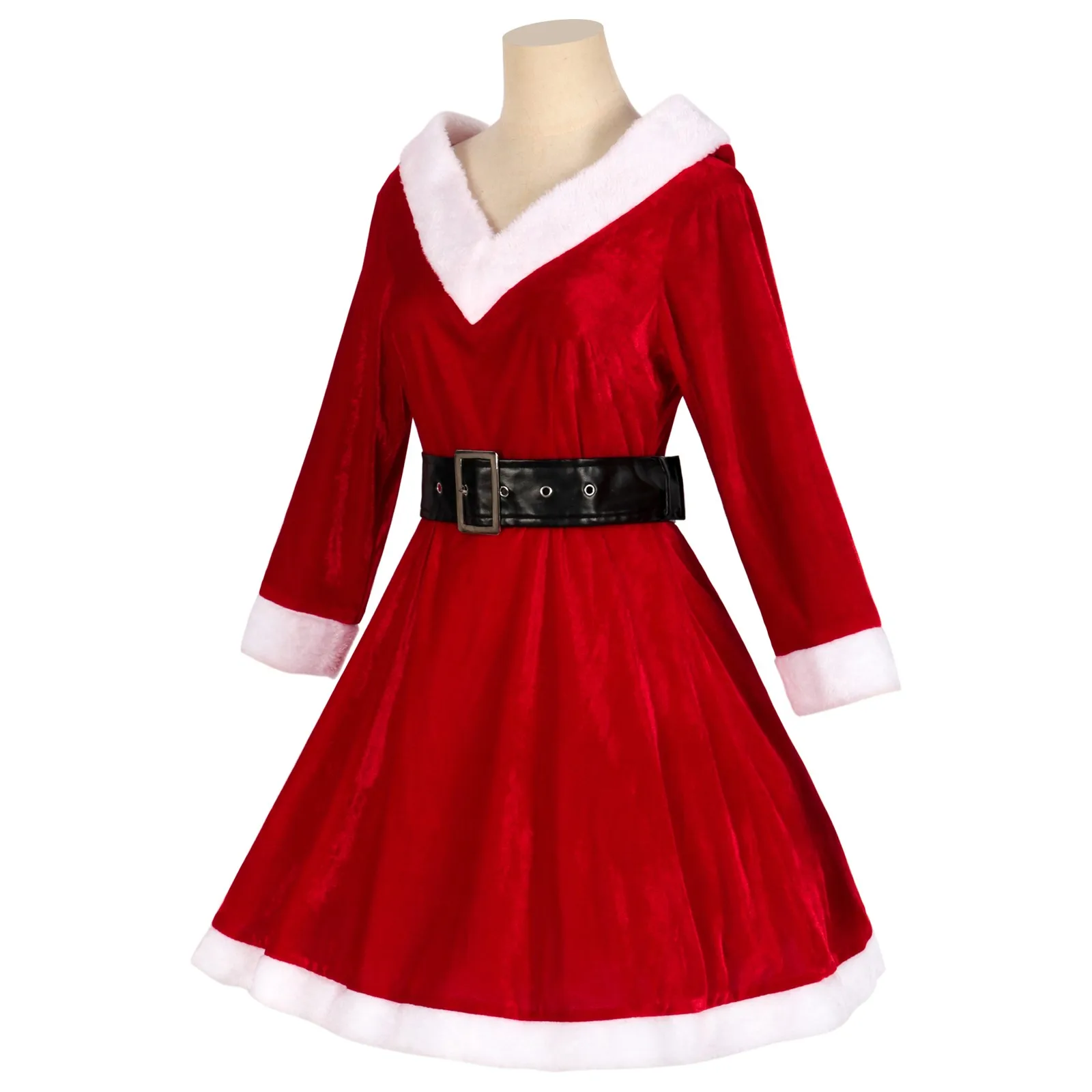 Christmas Dress Santa Claus Performance V-neck Dress Hooded With Belt Bodycon Mini Dress Skirt Red Women Clothing Party Vestidos