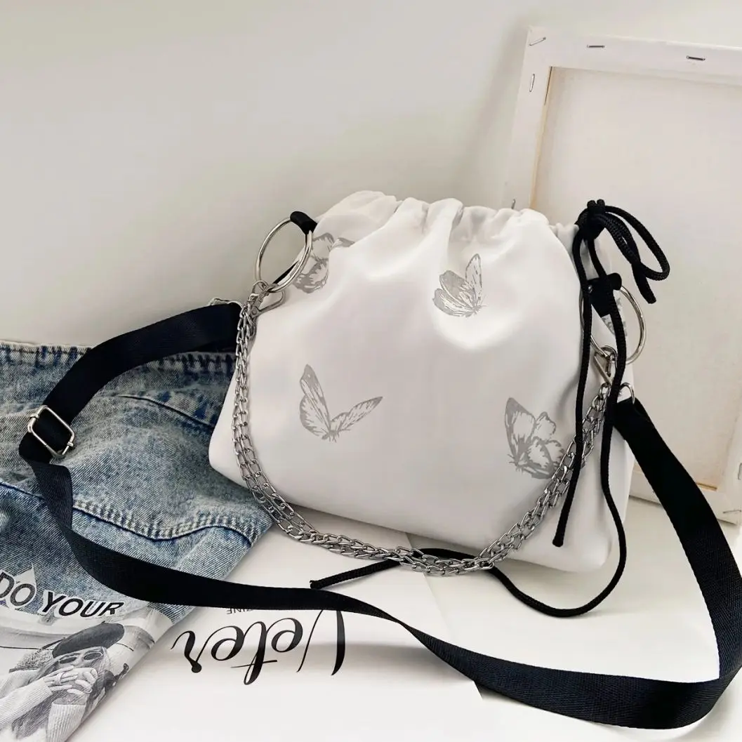 

Zeyph Butterfly Print Shoulder Bag Crossbody Bag Drawstring Designer Stylish Chain Bag Adjustable Shoulder Strap