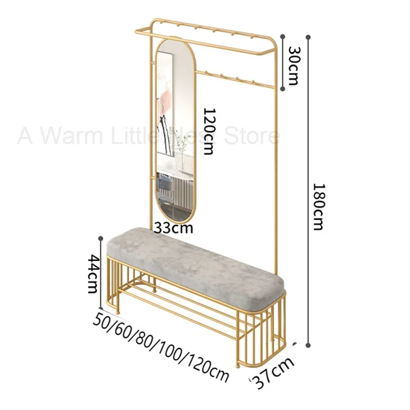 Coat Rack Iron With Shoes Storage & Bench 10 Racks Clothers Hangers Standing With Mirror Nordic Simple Modern Clothing Hooks