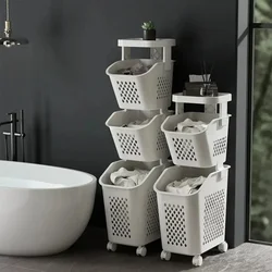 Bathroom Clothes Toilet Multi-Layer Storage Baskets Toilet Multi-layer Laundry Basket Wheels With Wheels Dirty Clothes Basket