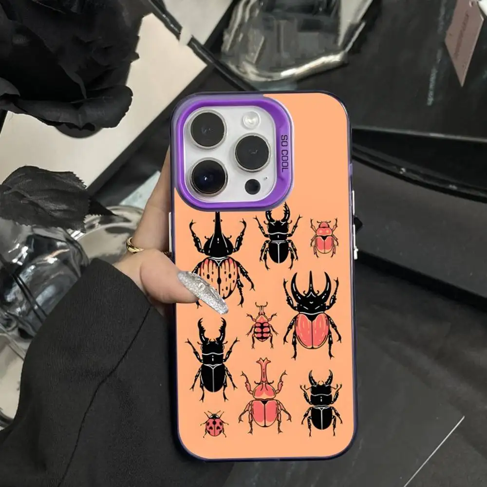 الحشرات علم الأحياء الفن جراب هاتف آيفون 16,15,14,17,13,12,11,XS,Mini,Pro,SE,MAX الأرجواني ماتي غطاء سيليكون