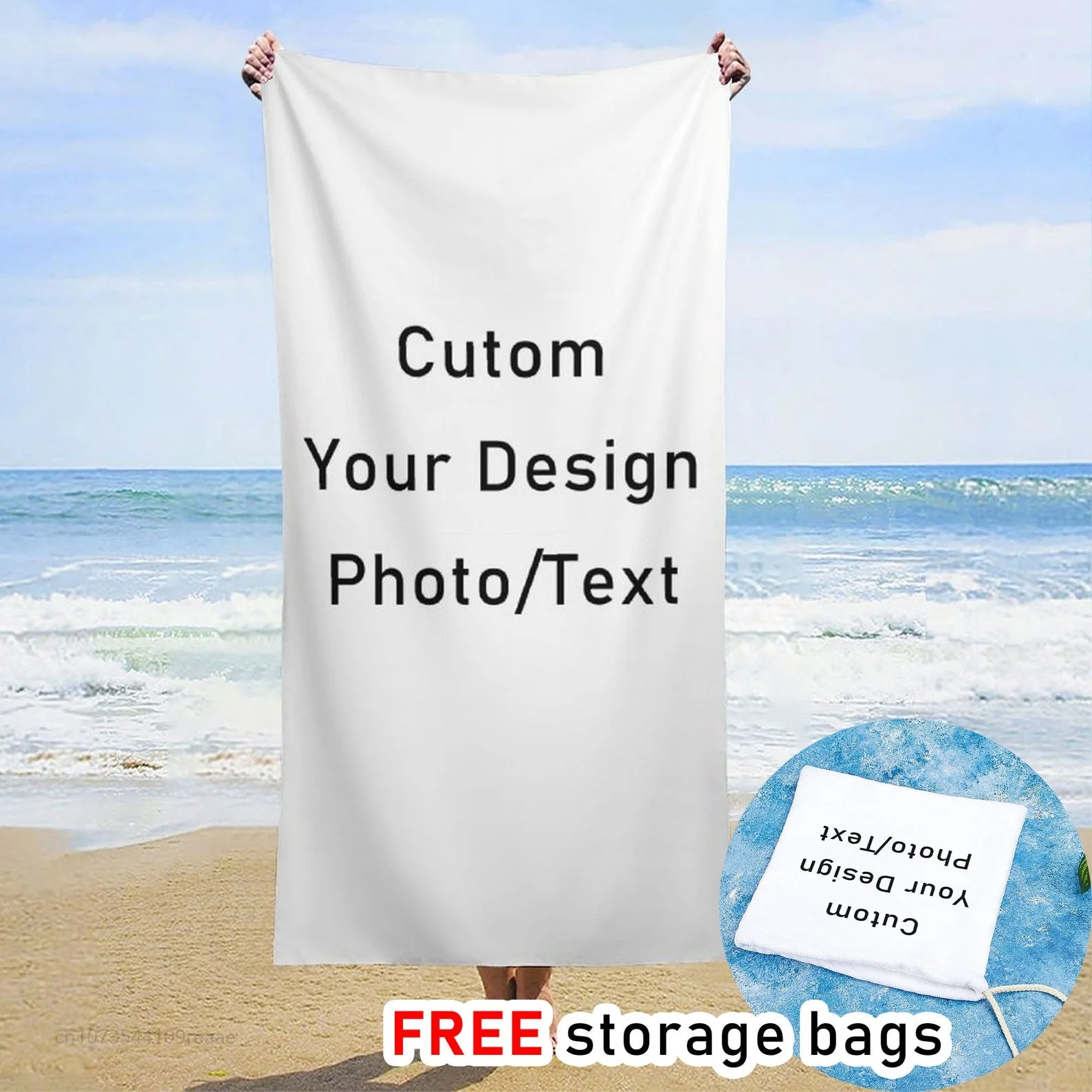 Personalized Custom Photo Text Beach Towel Vacation Gift Your Design