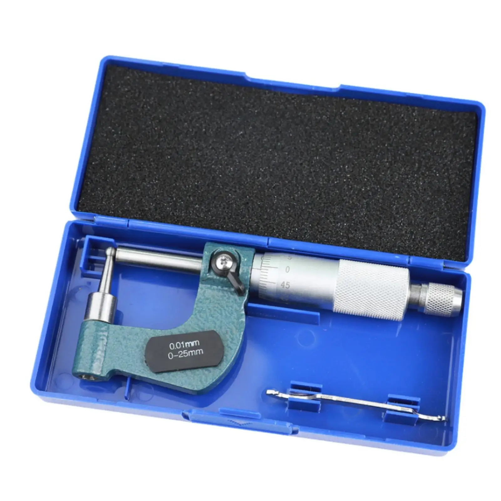 Blue Outer Diameter Micrometer Precision Caliper Measuring Tool 0-25mm Range Hard Alloy Spindle for Machining Work