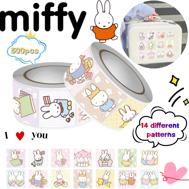 Miffy Curl Sticker High-Quality Anime Cartoon Print Creative Diary DIY Desktop Mobile Phone Case Waterproof Stickers 500 Pieces