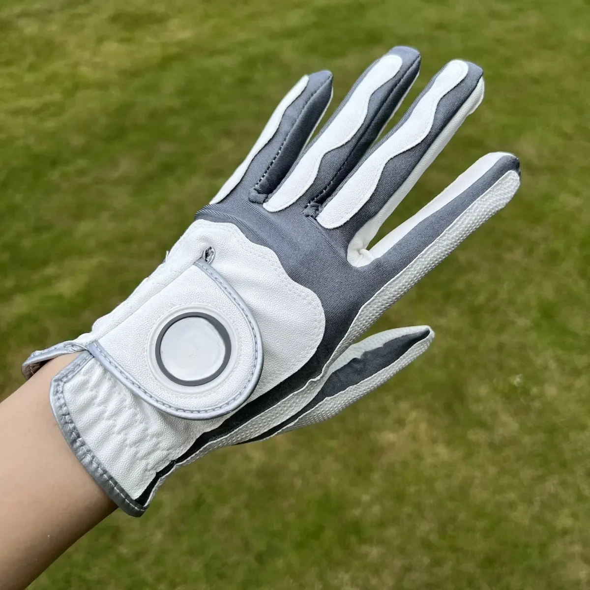 1pc Men's Golf Glove Left/Right Hand Micro Soft Fiber Breathable Non-Slip Golf Gloves Men Color White Gray