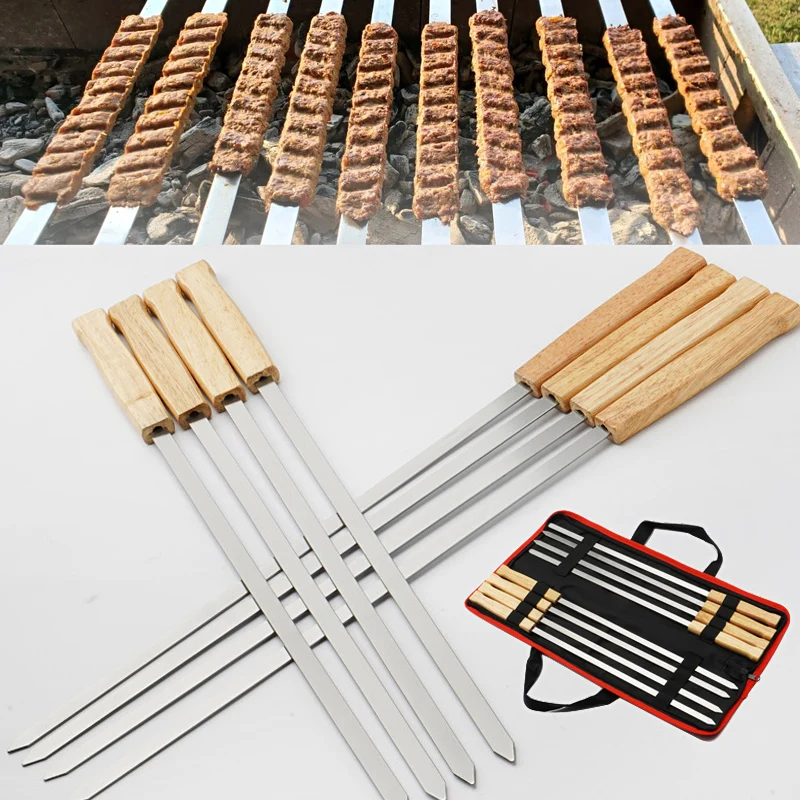 8pcs with Bag Kabab Koobideh Skewers 17 Inch Stainless Steel Wide Flat Skewers Skebab Press Mold Reusable Koobideh Kabab Machine