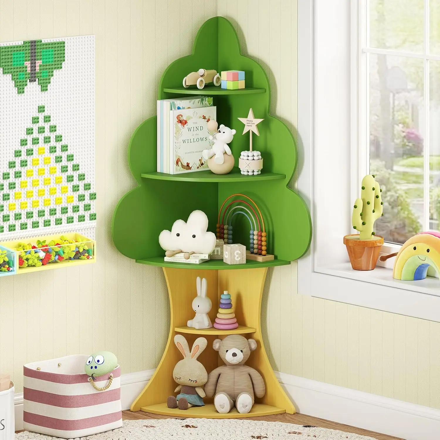 

Детская книжная полка Tree Kids, деревянный 5-ярусный угловой стеллаж, полка Монтессори для малышей, детский книжный шкаф, для игрушек и книг, на заказ