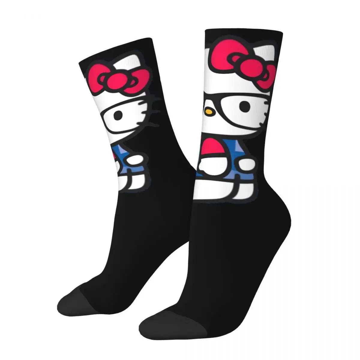 Lovely Unisex Hello Kitty Wearing Glasses Dress Socks Funny Cartoon Accessories Skateboard Socks Comfortable Best Gift Idea