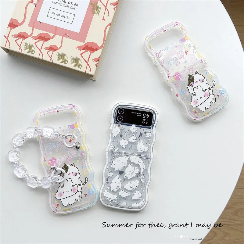 

Cat Wavy Edge Phone Case for Samsung Galaxy Z Flip 5 4 3 Protective Back Cover for ZFlip3 ZFlip4 ZFlip5 Case Shell