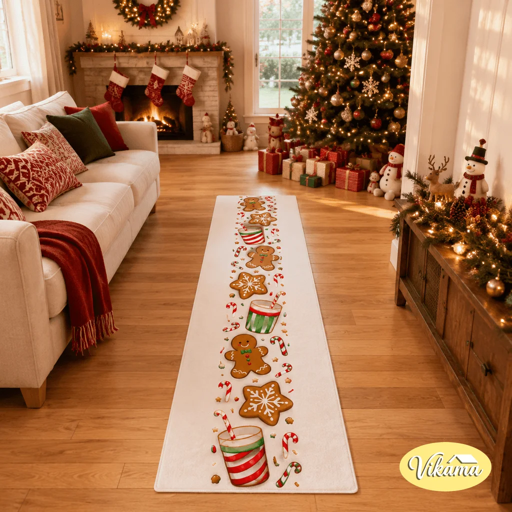 VIKAMA Flannel Long-Strip Carpet For Christmas Living Room Corridor Running Track Hallway Entrance Mat Easy To Clean Home Decor