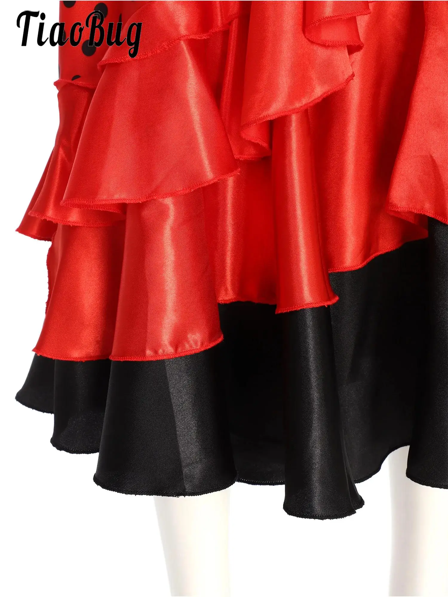 

Girls Spanish Costume Red Flamenco Dance Maxi Skirt Ballroom Performance Ruffle Hem A-lined Long Skirt Halloween Dance Clothes