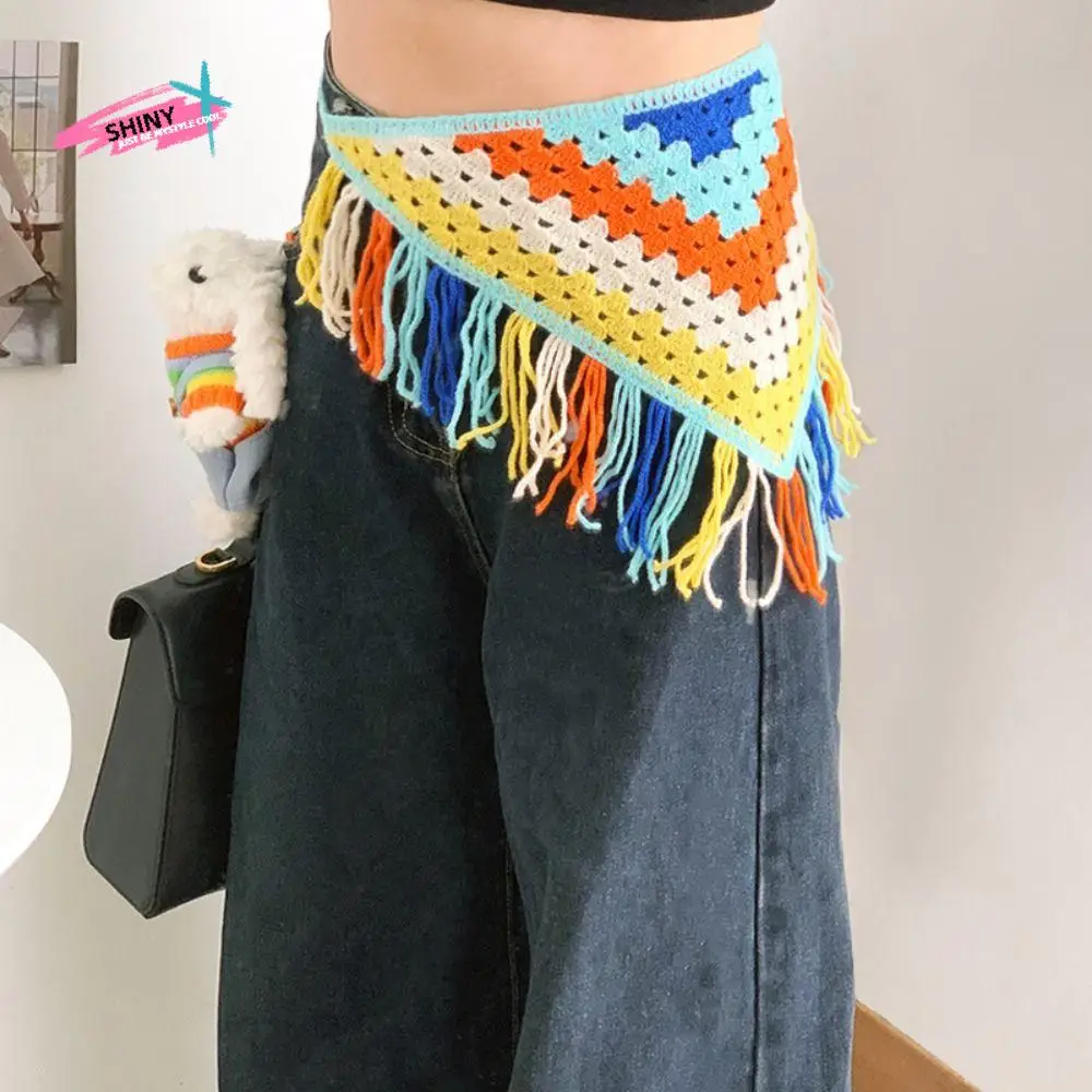 

Elegant Bohemian Turban Knitted Triangle Headscarf Colorful Cummerbund Apron Wrap Shawl Scarves Hip Scarf Summer