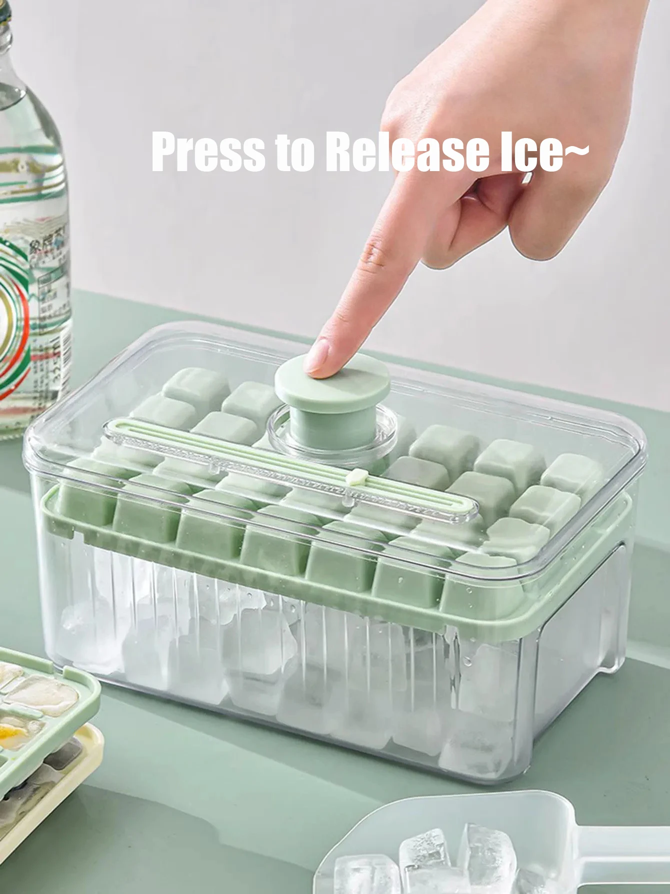 Creative One-Button Press Type Ice Box, High-Color Ice Box, Household Food-grade Storage Mold, New, Easy Release, 28, 56Gird