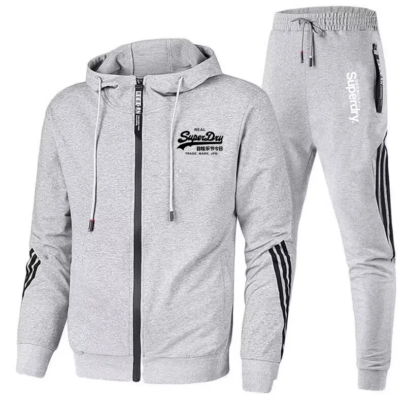 2024 new fashion UK Superdry Ultimate DRY Autumn New Men\'s Casual Sports Set Hoodie+Pants Two Piece Zipper Jacket Outdoor Joggin