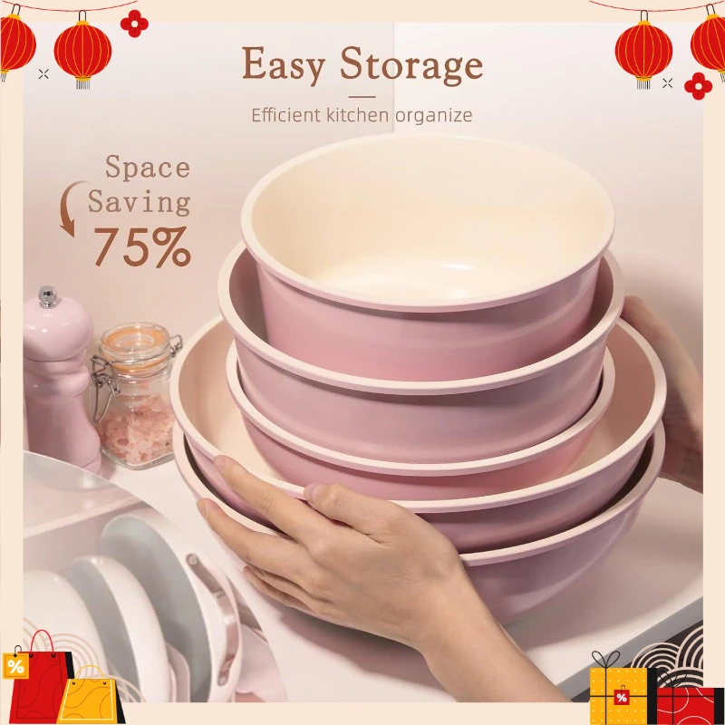 Detachable Handle Non Stick Cookware Set Maifan Stone Frying Pan Soup Pot 11pcs