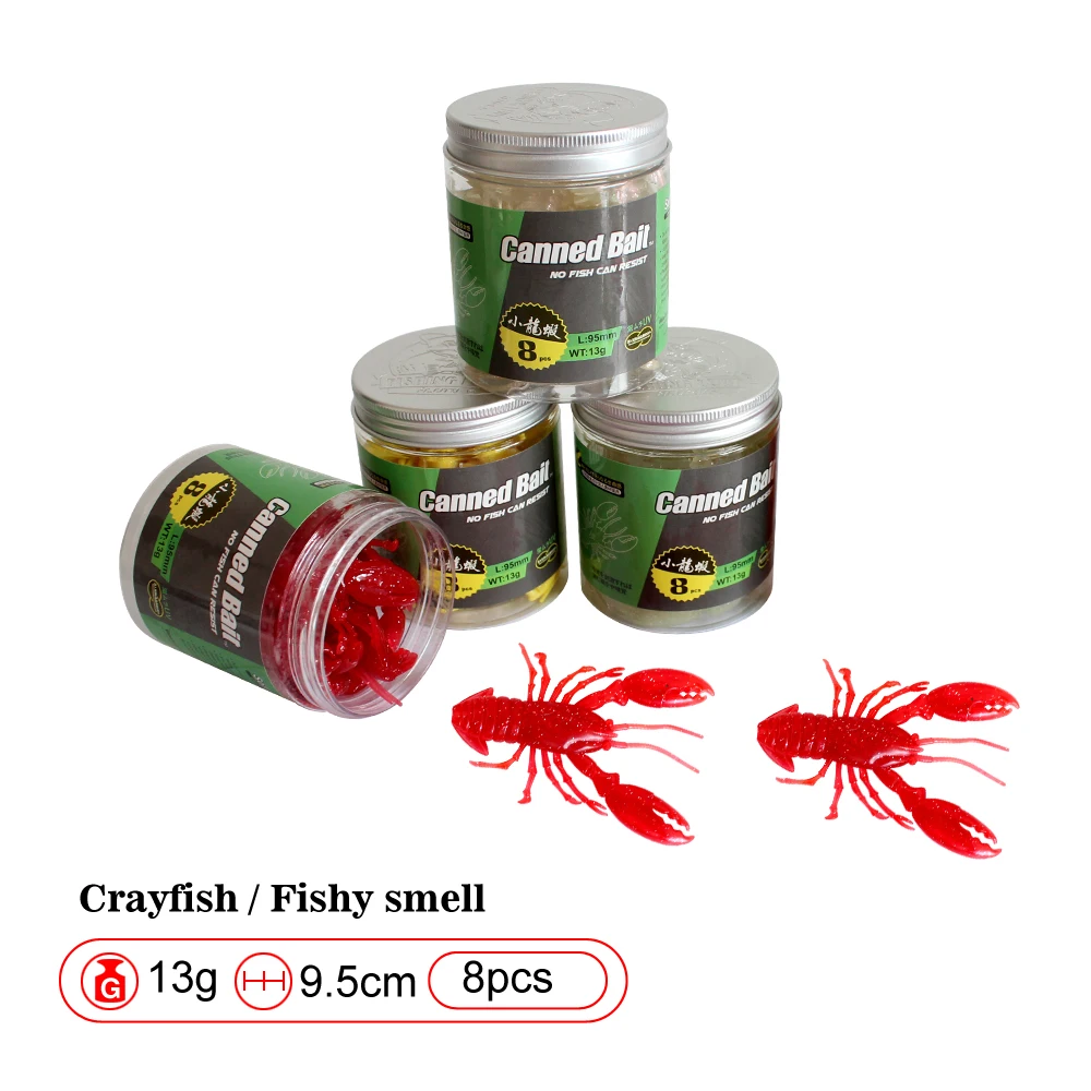 ILURE 8Pcs Fishing Lure Crayfish Bait 13g95mm Artificial Silicone Soft Bait Canned Fishy Smell Bottle Sea Fishing Bass Trout