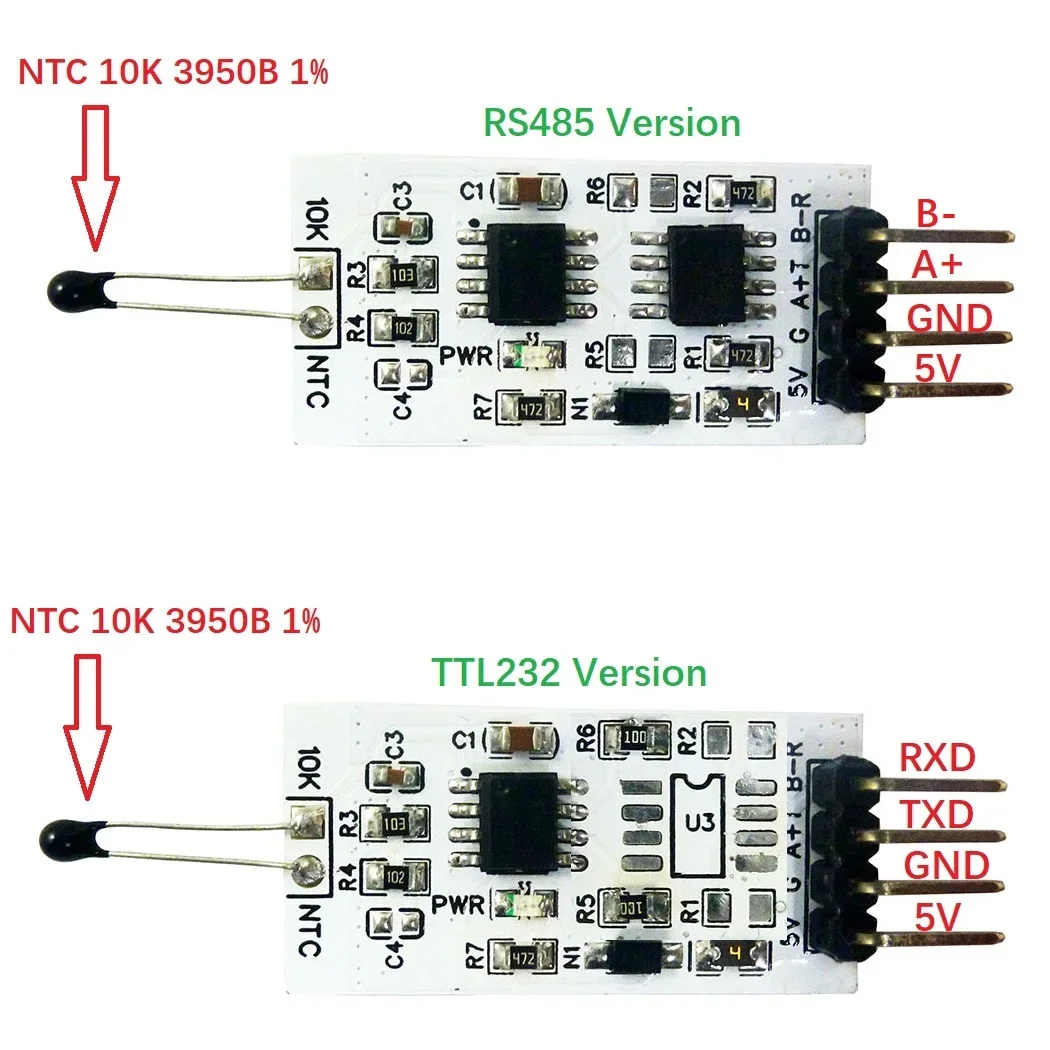 Mini RS485 RTU Module RS232(TTL) with 10K 3950 NTC Thermistor Resistor for Temperature Collection in Varied Environments