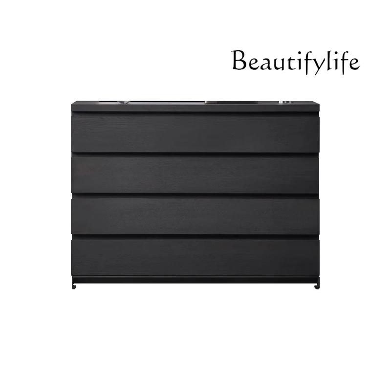 Italian Minimalist Solid Wood Nordic Solid Wood Four Buckets of Silence Wind Black Living Room Storage Chest of Drawer