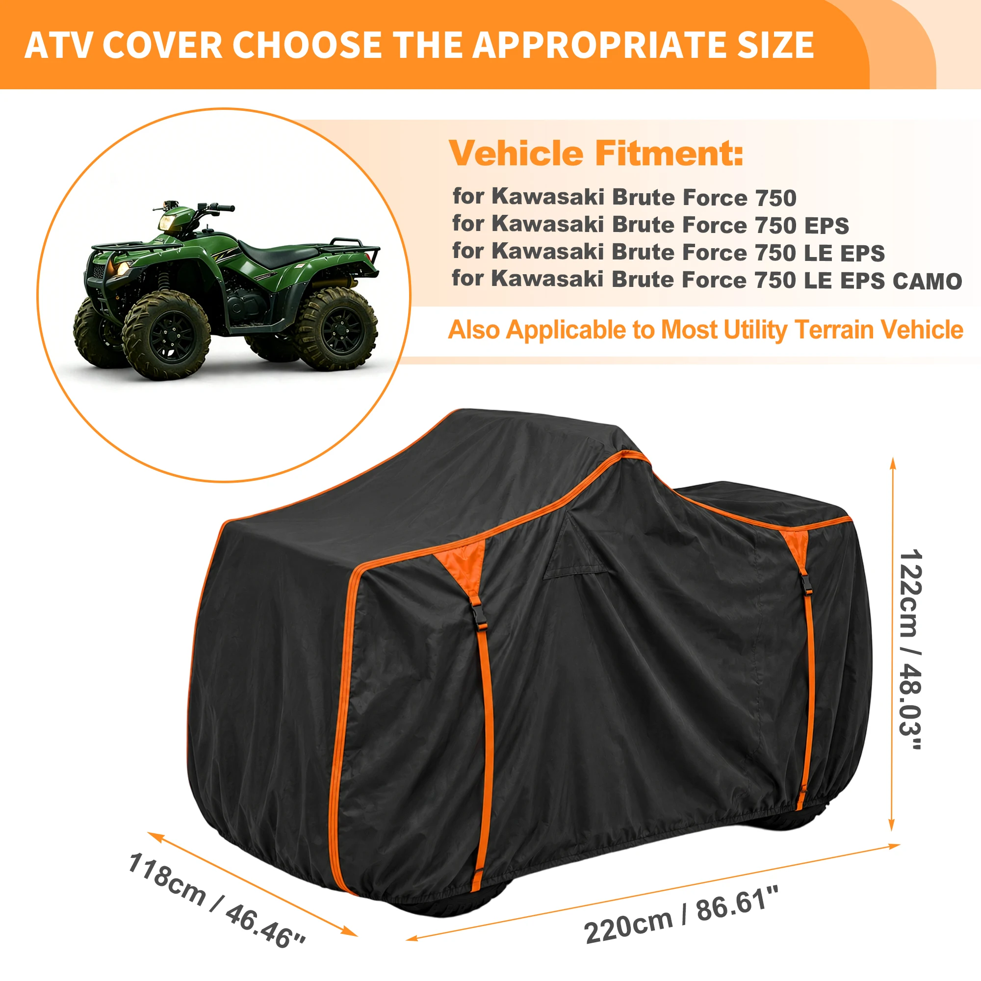 UXCELL XL ATV Cover Waterproof 4 Wheelers Quad Cover for Kawasaki Brute Force 750 220x118x122cm