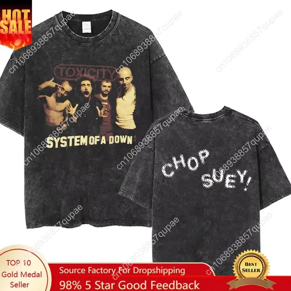 

Washed Vintage Rock Band System of A Down Toxicity Chop Suey Print T-shirt Men Women Casual Oversized Tshirt Male Cotton T Shirt