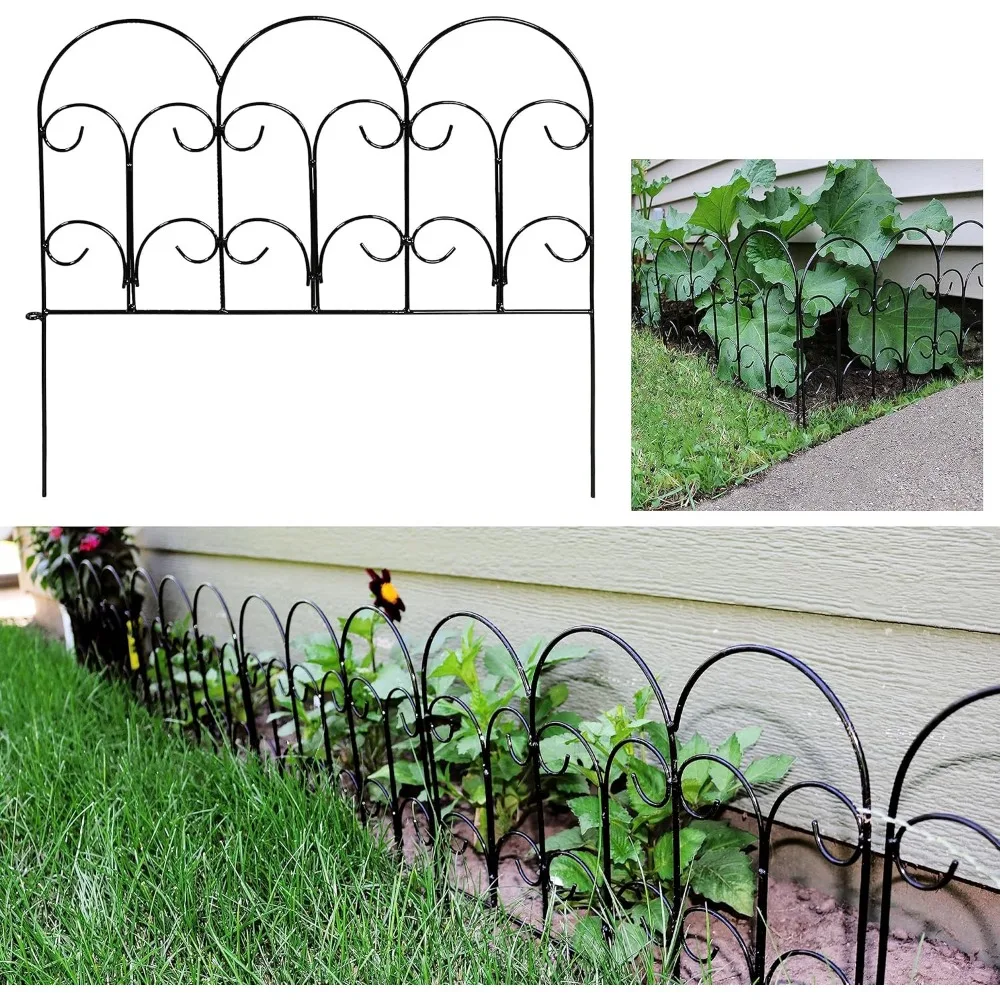 

Victorian 60' Set of 40 Decorative Garden Fence Panels - Iron Border Fence - 18" W x 16" H Per Piece - Black
