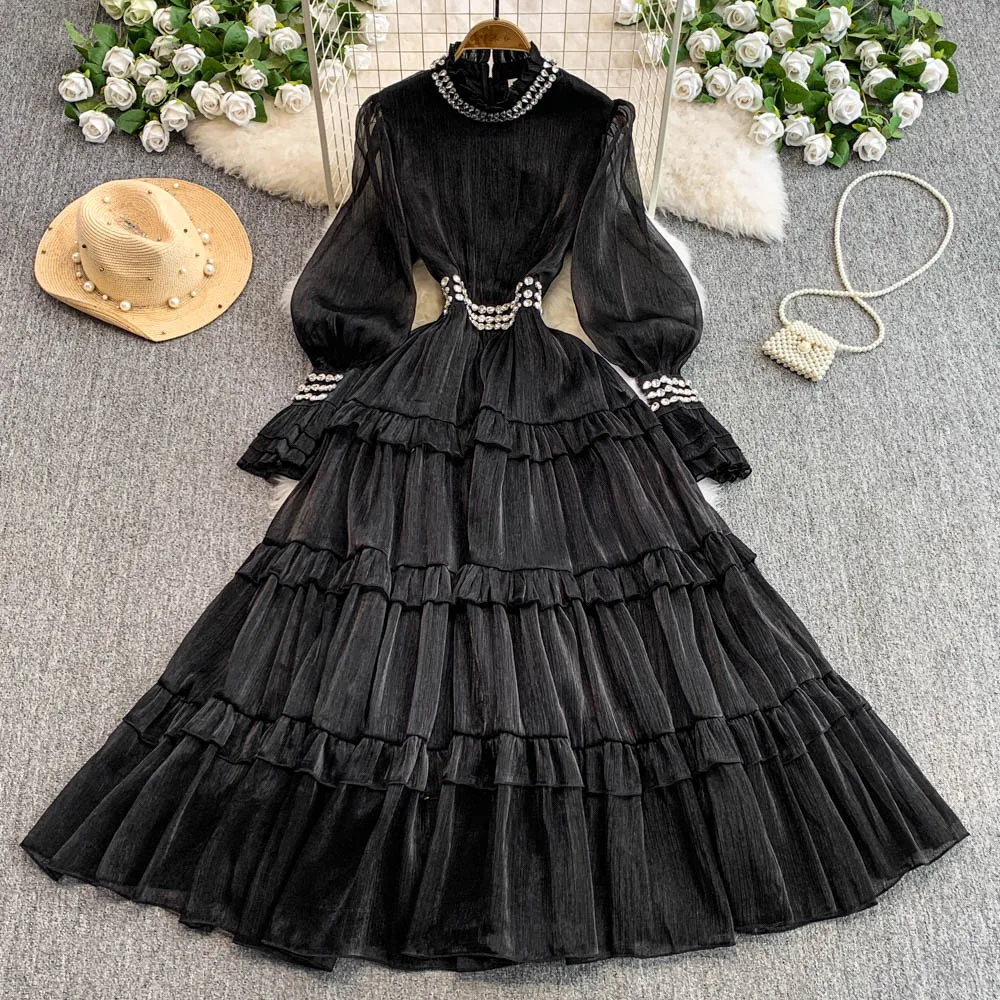 JAMERARY-Robe de Rhen dentelle blanche brodée pour femme, robe mi-longue, manches longues lanterne, fermeture éclair, crochet solide, piste éducative, vacances d'automne