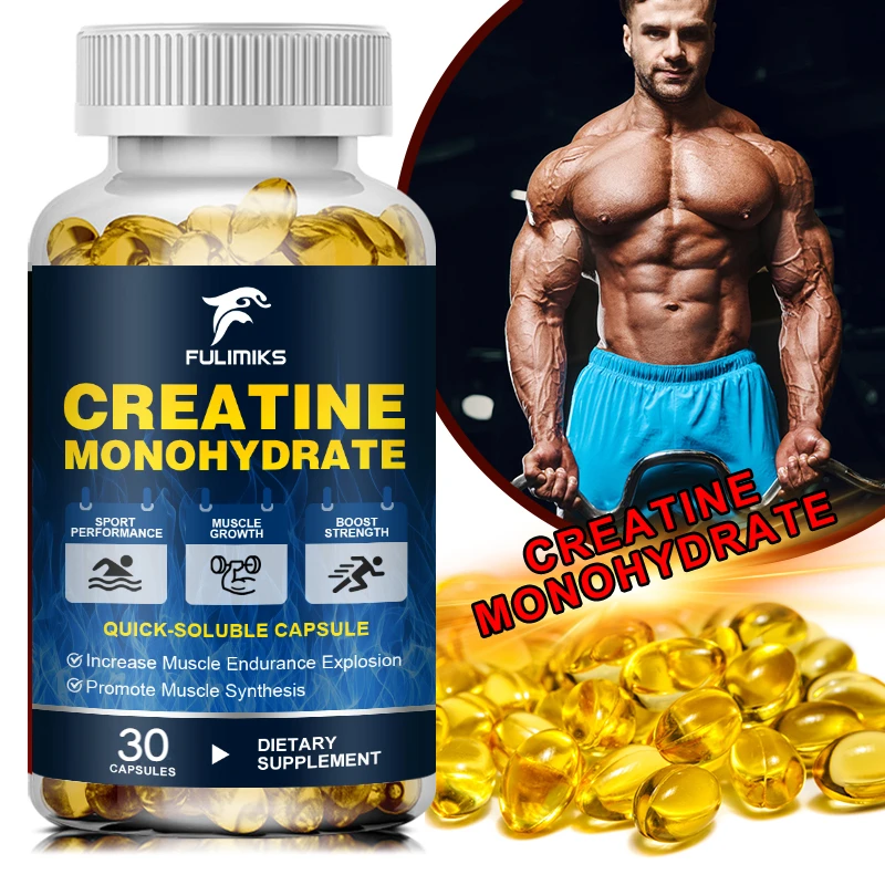 Cápsulas de monohidrato de creatina, 3000 mg, nutrición de un disparo para constructor muscular, fuerza y recuperación explosivos