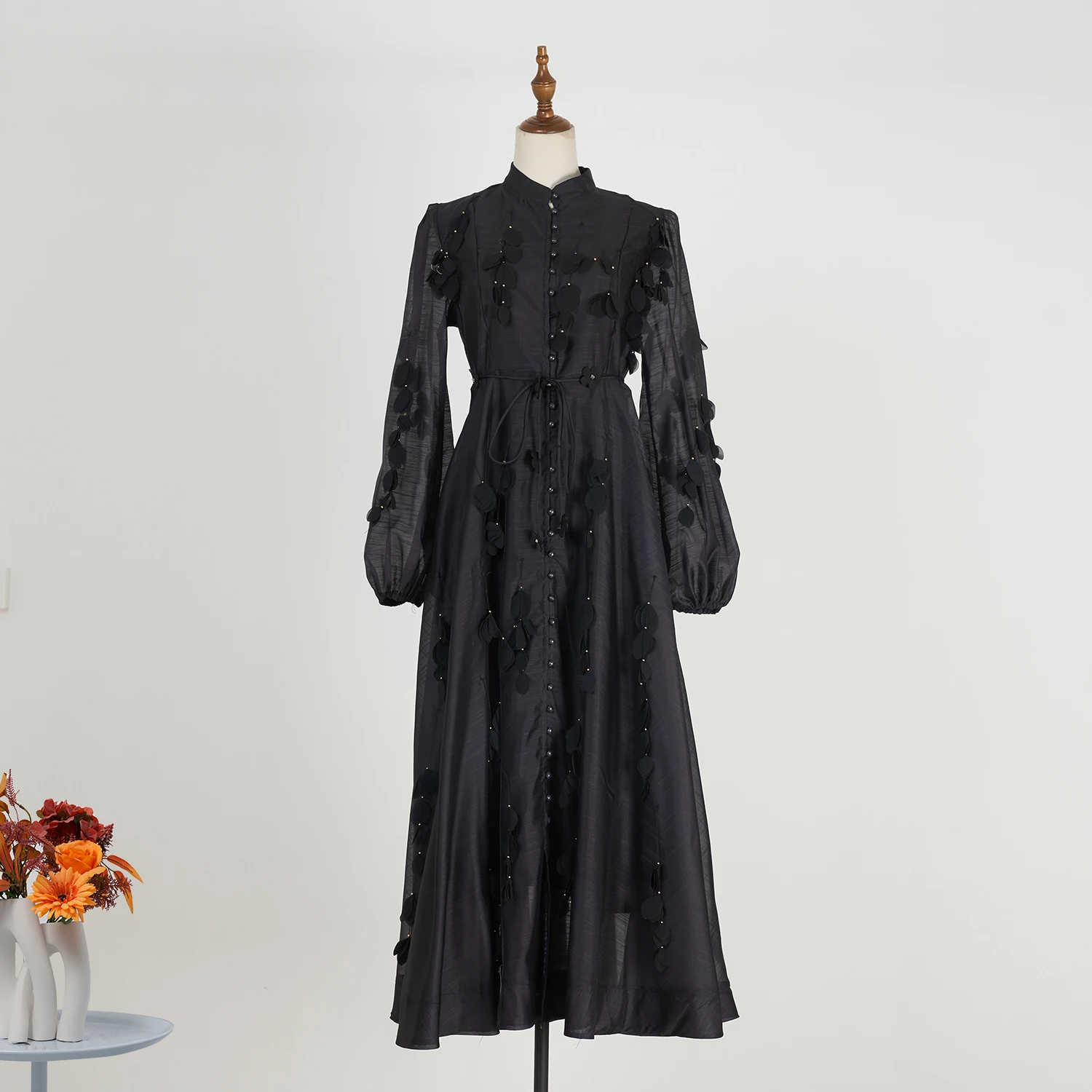 Vacances Sle haut décoratif taille haute longue Dr t-shirt imprimé fleur dimensionnelle Ladylike a-ligne Silhouette longue Sve