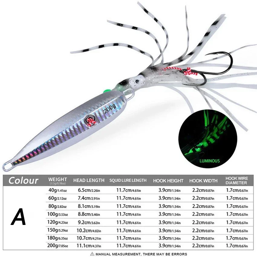 1PC Slow Pitch Jigging Köder Dual Haken Glow-in-the-Dark Slow Jig Angeln Köder 60g-180g 200g Für Offshore Salzwasser Boot Angeln