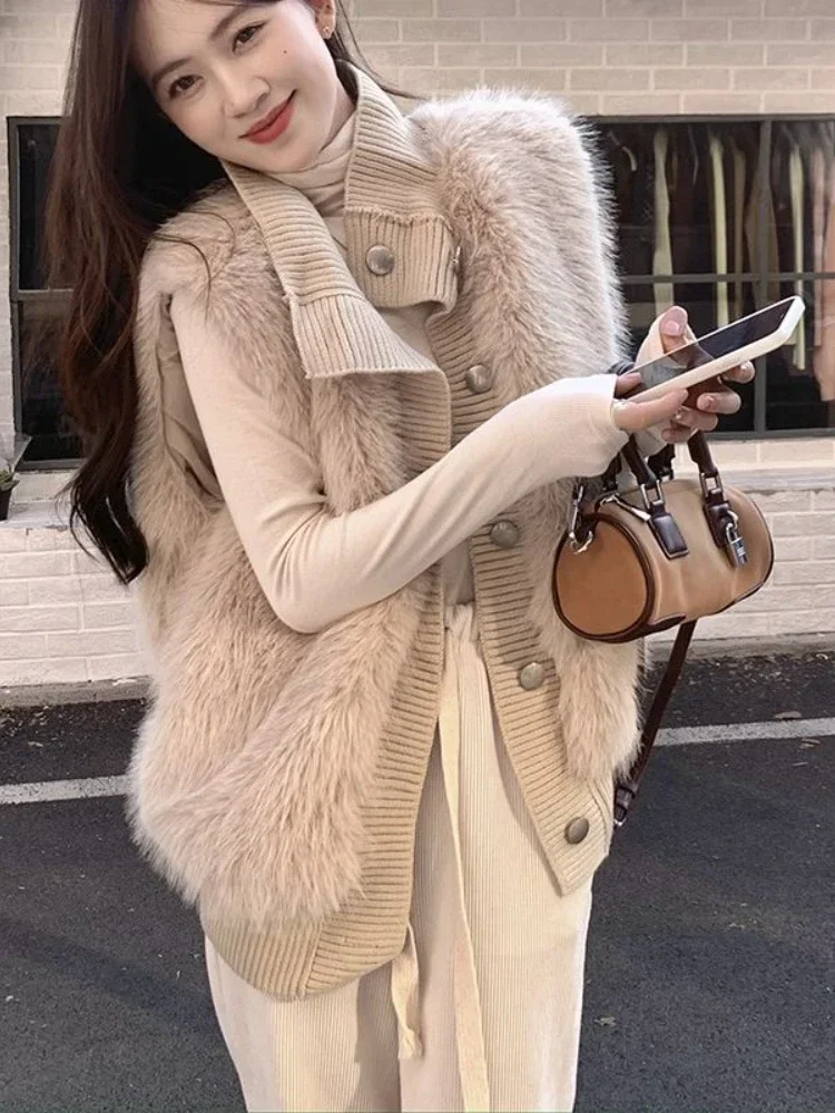 2023 Autumn Winter Elegant Kintted Vest Coat Women Casual Sleeveless Sweater Solid Thick Warm Coat Jacker Female Outwear Chic