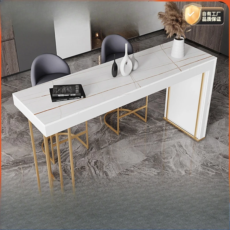 

Modern simple light luxury rock slab bar table household kitchen partition against the wall island table integrated table and ch