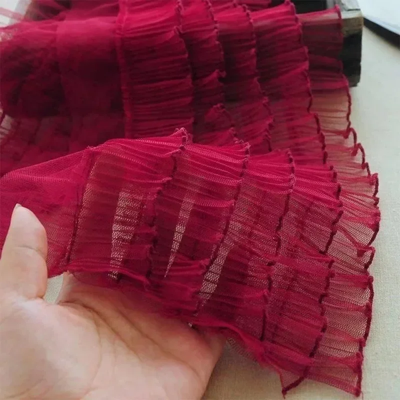 1yard Five Layesr Pleated Mesh Tulle Lace Ruffles Edging Pleated Mesh Trim DIY Sewing Wedding Dress Collar Edge Decor 18cm Wide