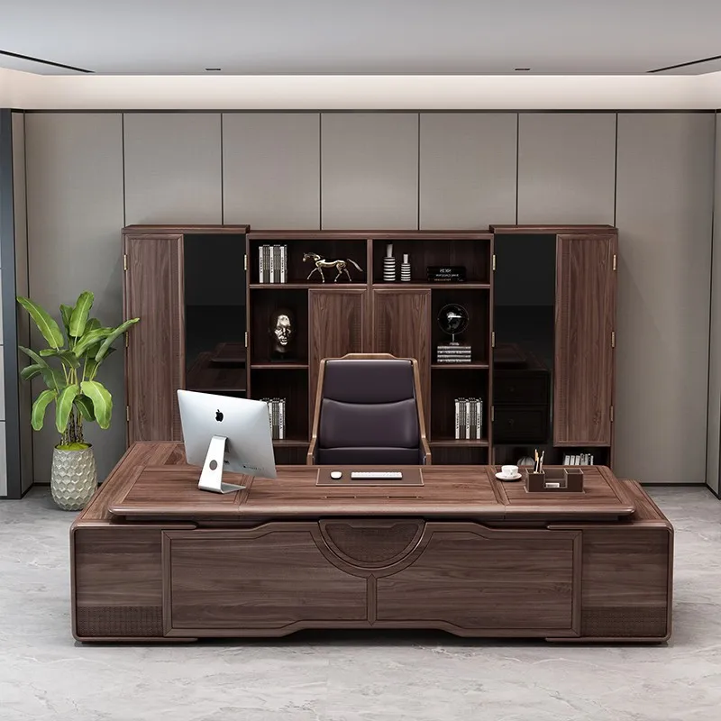 LMM new Chinese boss office desk and chair combination modern solid wood office furniture spot