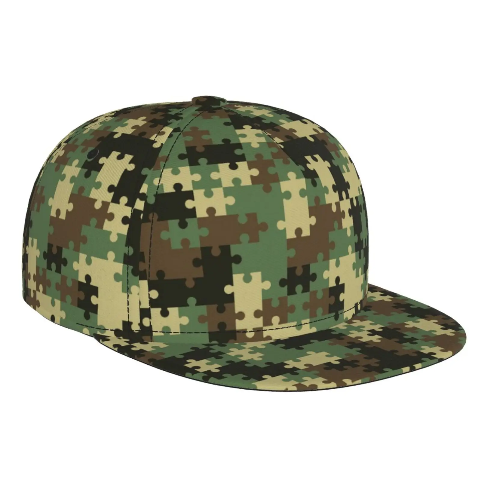 Camouflage Puzzle Flat Brimmed Hat Street Skateboarding Hip Hop Hat Outdoor Leisure Sunshade Baseball Hat Universal