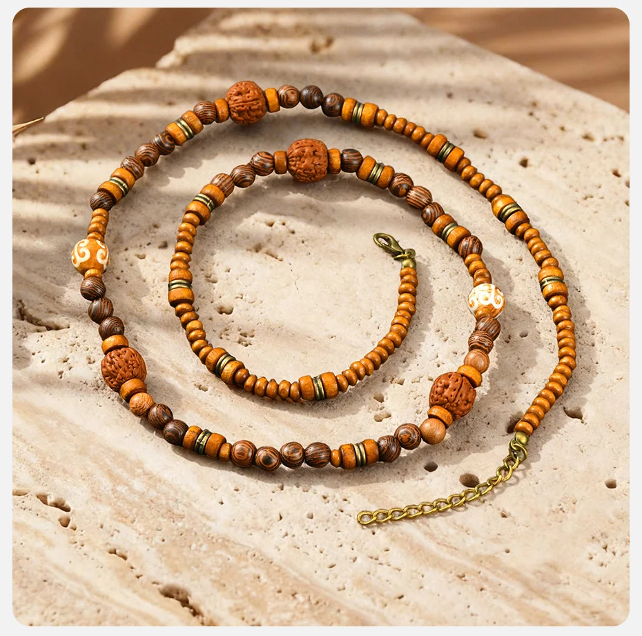 Vnox Lange Perlenkette für Männer und Frauen, Holzperlen, 68–73 cm, verstellbare Kettenkette, Bohemian-Stil, trendiger Schmuck, Geschenke, neu – Detail 6