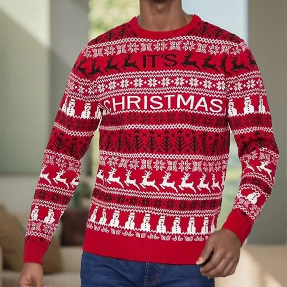 عيد الميلاد موضوع سترة عيد الميلاد الرنة المطبوعة البلوز سانتا عطلة البلوز أعلى عارضة الخريف ندفة الثلج الشتاء Menclothing #5