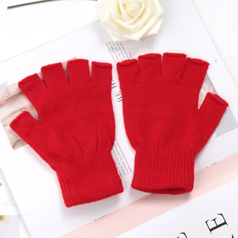 New Black Half Finger Fingerless Gloves for Women and Men Knit Wrist Cotton Pink Hand Gloves Winter Warm Workout Work Mittens