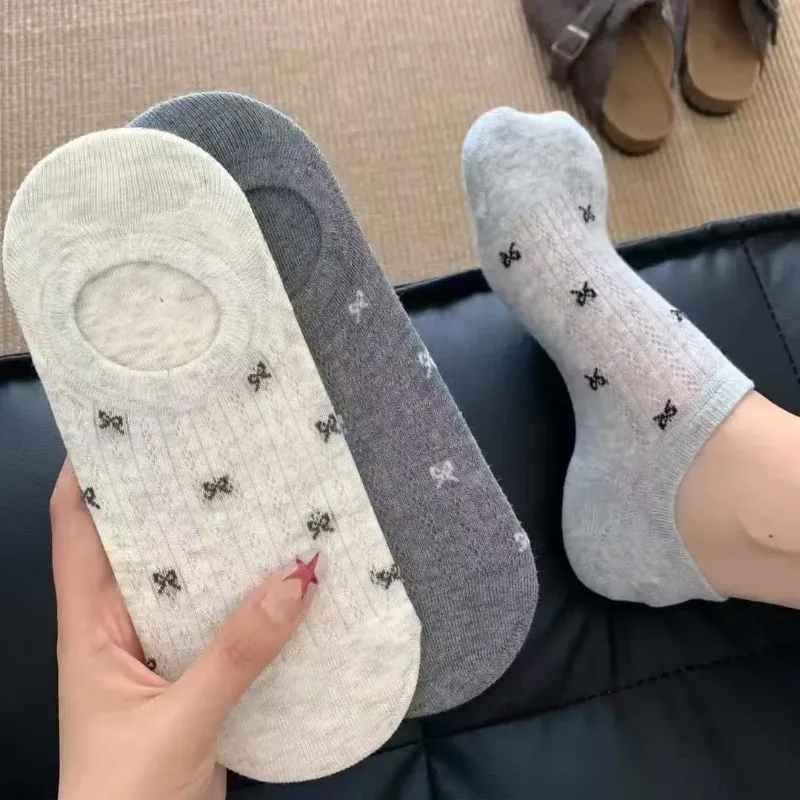 

5 Pairs Women's Bow-Tie Ankle Socks Set Summer Lightweight Anti-Slip Breathable Invisible Socks Ladies Cute Casual Socks Hosiery