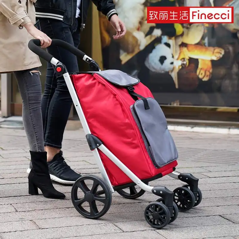Folding four-wheel grocery shopping cart photography cart hand-pulled cart trolley car household elderly driving