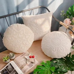 Juste de coussin au crochet en coton et lin, taie d'oreiller tissée à la main, oreillers décoratifs pour canapé, carré, circulaire, 40x40cm